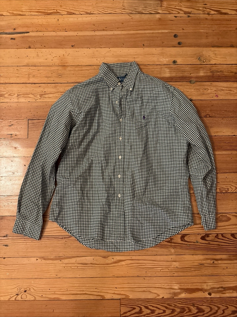 Ralph Lauren Polo Mens XL Green Purple Pony Check Custom Fit Long Sleeve Shirt